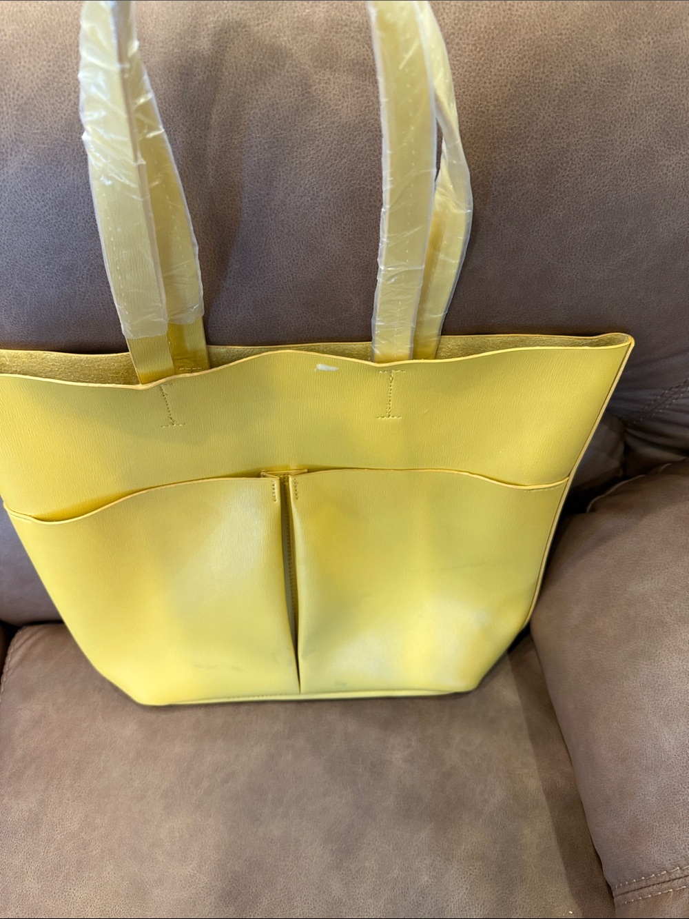 Neiman Marcus Yellow Leather Tote with Front Pockets